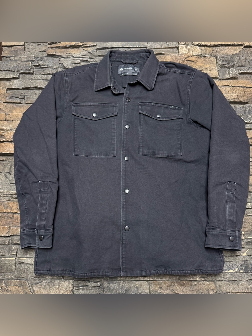 Eddie Bauer Canvas Chore Shirt Jacket Mens Large Gray Lined Snap Pockets Cotton